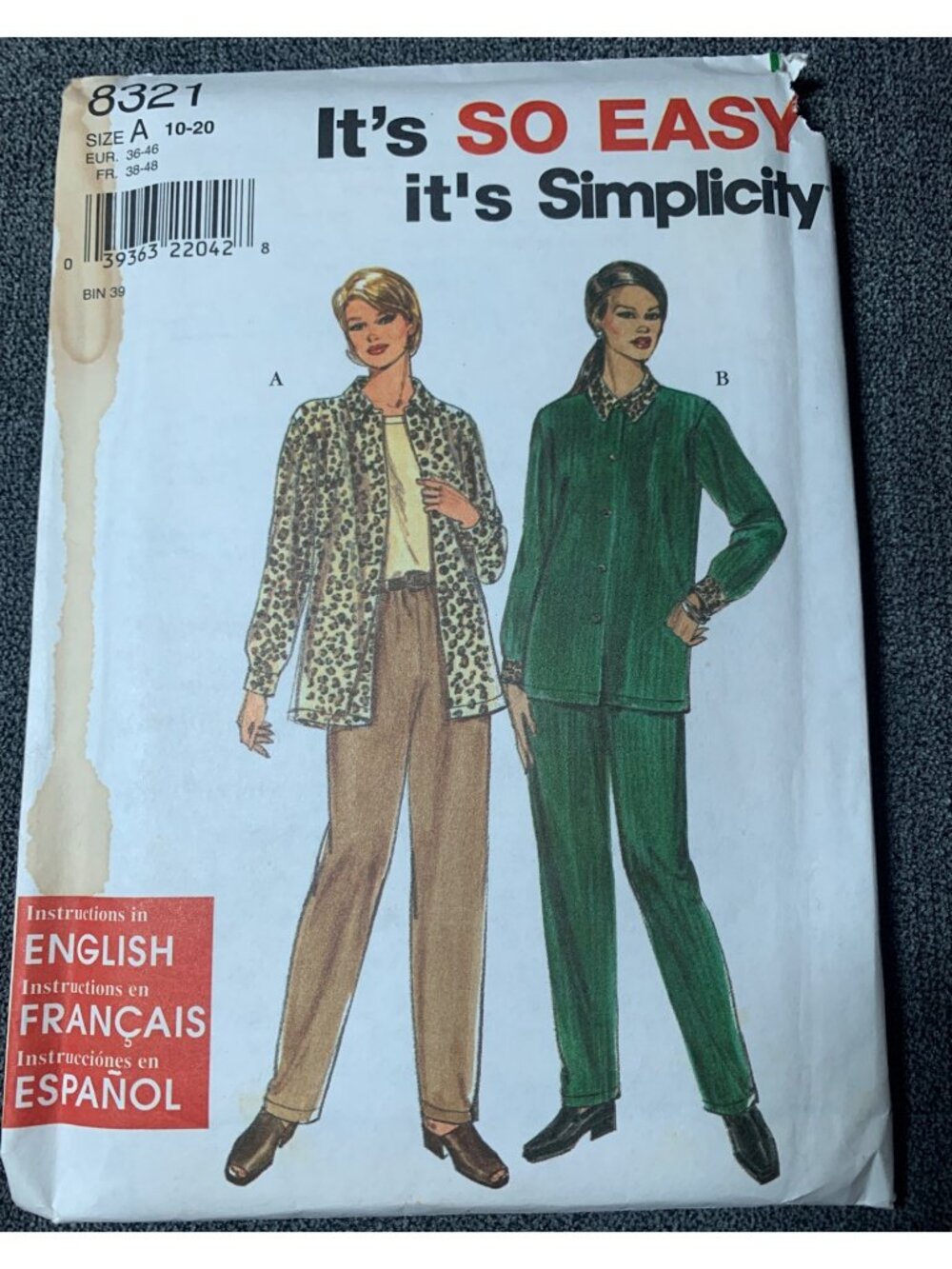 Simplicity Misses Shirt Pant Sewing Pattern Size 10 12 14 16 18 20 8321 Uncut